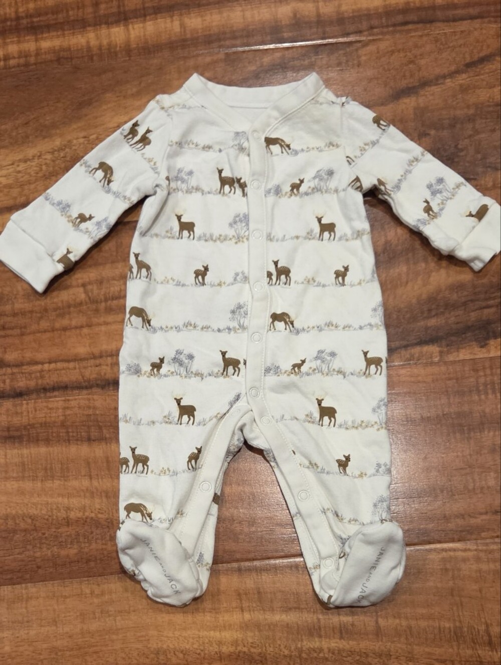 Janie and Jack EUC Newborn Deer Print Footie Romper